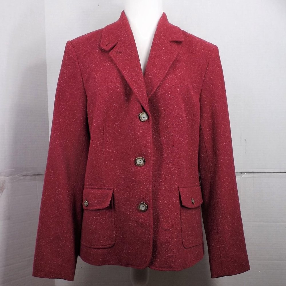 NWOT LL Bean Wool w Silk Red Tweed Blazer L